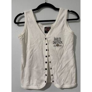 Harley Davidson white vest snap button front M